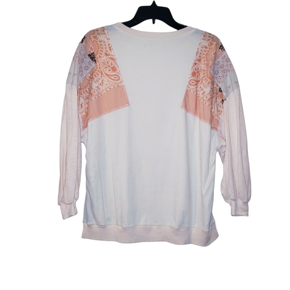 We The Free Patchwork Peach Pullover Top - image 4